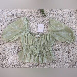 Wayf Nordstrom Sage Green Sweetheart Neck Peplum Blouse
